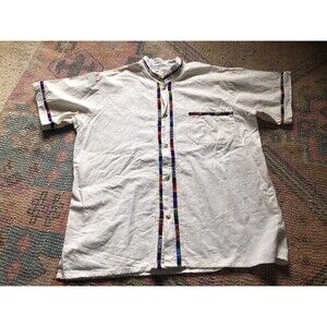 Men's Guayabera White Mexican Button Shirt L